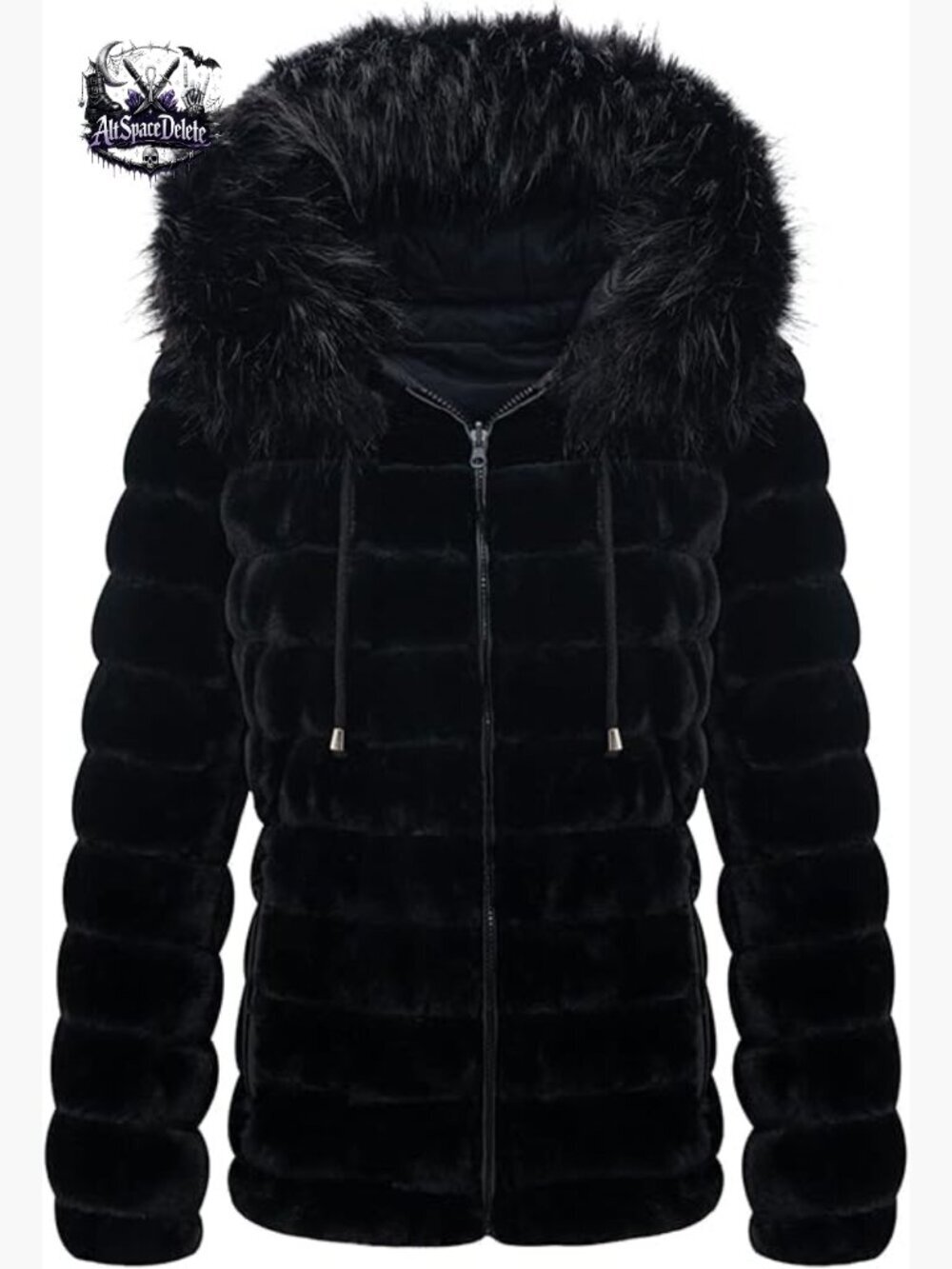 Reversible Faux Fur Puffer Coat with Hood, Double-Sided Winter Jacket